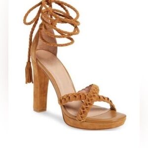 Joie Flo Cognac Suede Leather Lace Up Platform Heels Sz. 40